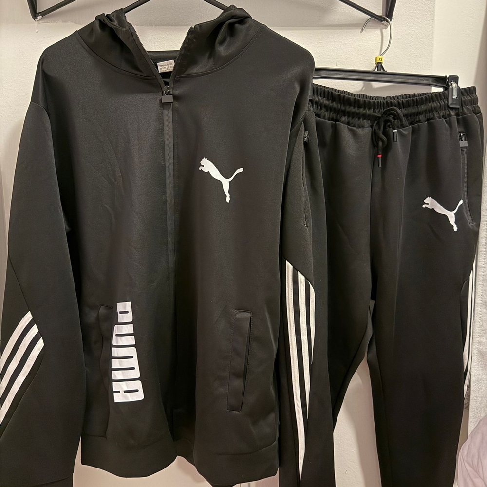 Puma Men's Black and White Hooded Jacket